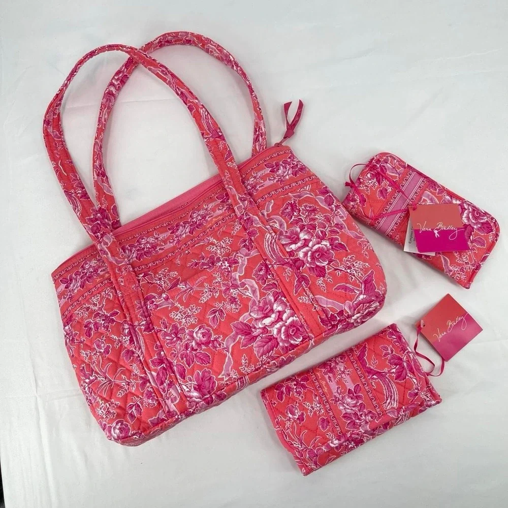 Vintage Vera Bradley Tote Bag Floral Purse Set Hope Toile Retired Print Preppy
